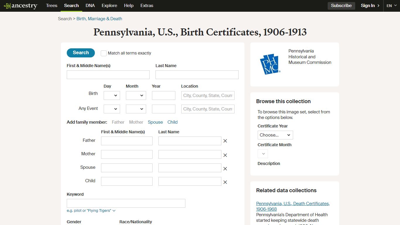 Pennsylvania, U.S., Birth Certificates, 1906-1913 - Ancestry